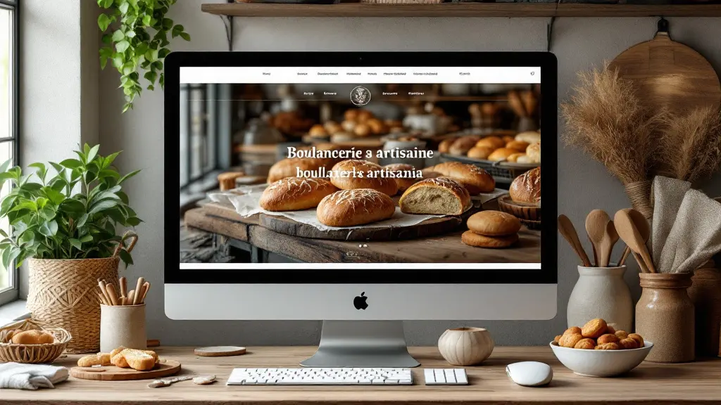 Page d'accueil du site vitrine d'une boulangerie artisanale, aperçu à l'écran
